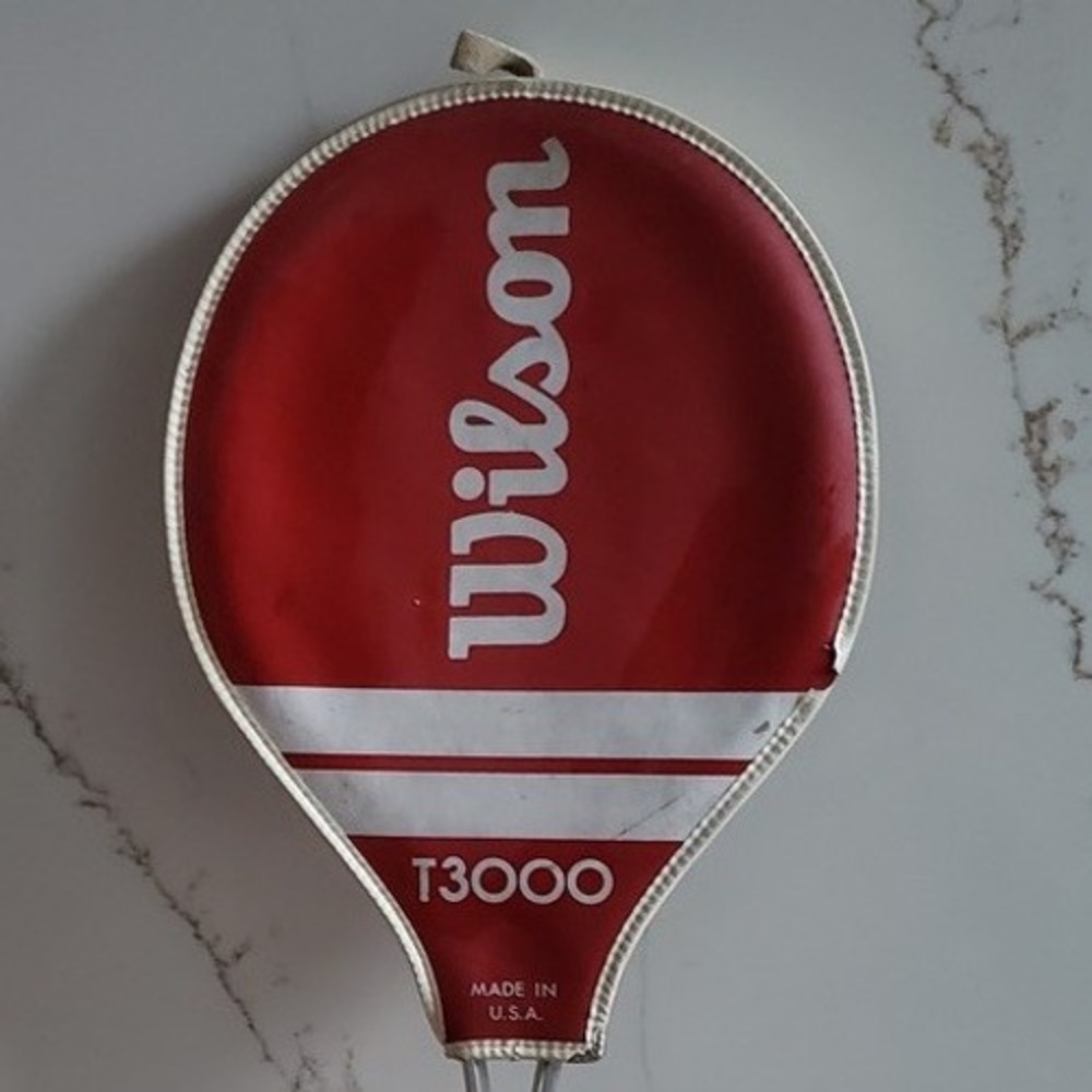 Vintage Wilson Tennis Racket Cover T3000 Red White Talon Zipper USA Leather Trim